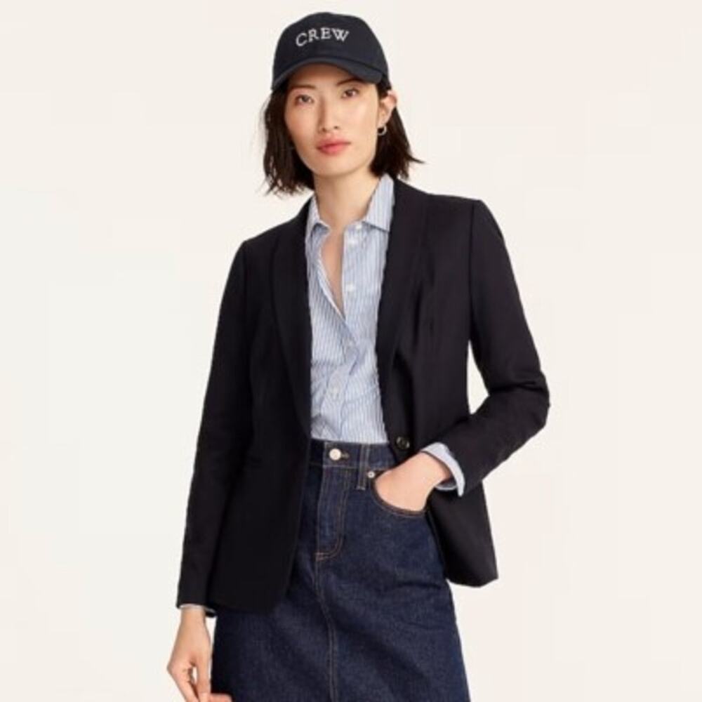 J. Crew Parke Blazer in Wool Flannel Black One‎ Button Business Jacket Size 4